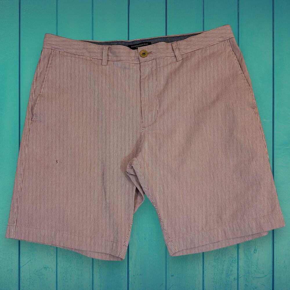 Banana Republic Aiden Short 34 9" Inseam Red White Corded Small Flaw See Pics